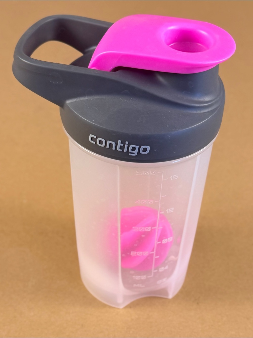 Contigo Pink and Gray Protein Shaker Bottle with Carry Handle